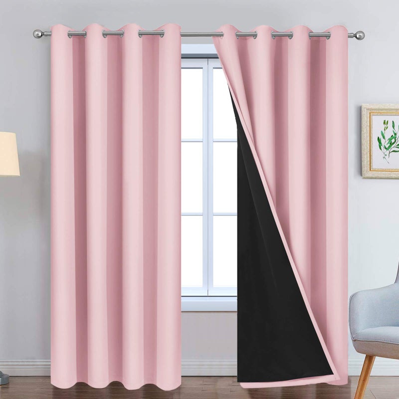 Yakamok Full Blackout Curtains 84 Inches Long,Blackout Curtain Panels for Bedroom, 2 Thick Layers Grommet Top Thermal Insulated Drapes with Black Liner for Living Room(Pink, Set of 2) - Image 1